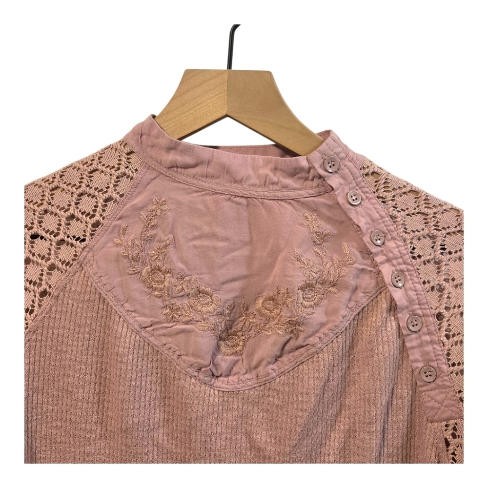 Free People Sweetest Thing Pink Crochet Lace Thermal Romantic Cottagecore XS - Picture 4 of 10